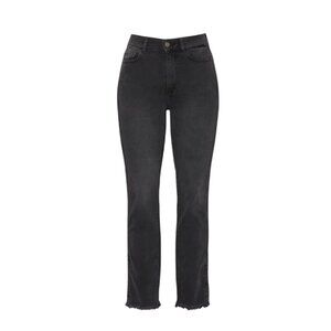 DL1961 Mara Straight Instascuplt Ankle Jeans Womens 25 Black Mid Rise Raw Hem